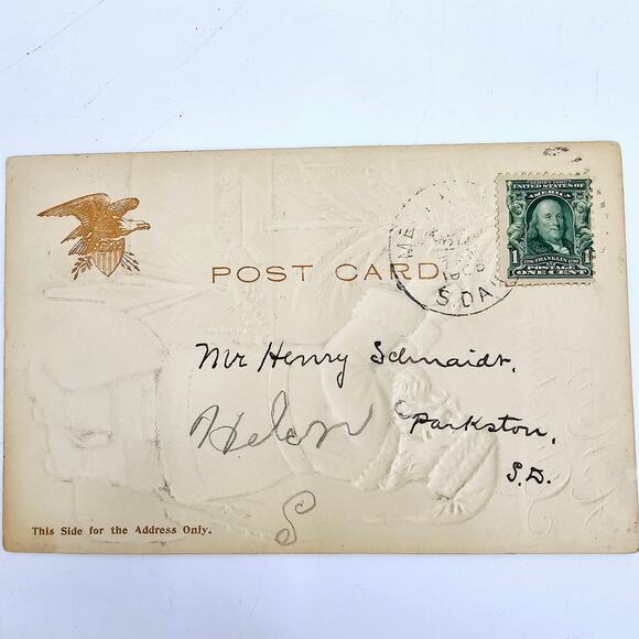 1906 Antique Vintage Christmas Holiday Santa Claus Embossed Postcard Posted - Picture 2 of 4